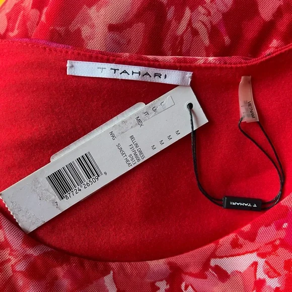 🌷 Tahari Pink and Red Ruched Sheath Midi Dress - NWT - Picture 6 of 9